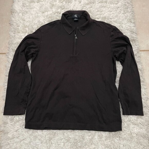 CALVIN KLEIN Womens Medium Quarter Zip Brown Collared Long Sleeve Sweatshirt - Picture 1 of 7